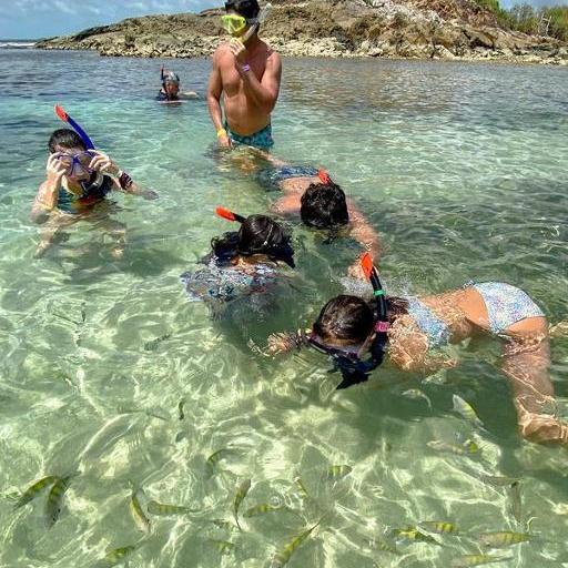 Niños haciendo snorkel en la isla
